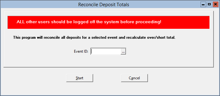 This figure displays the Reconcile Deposit Totals window