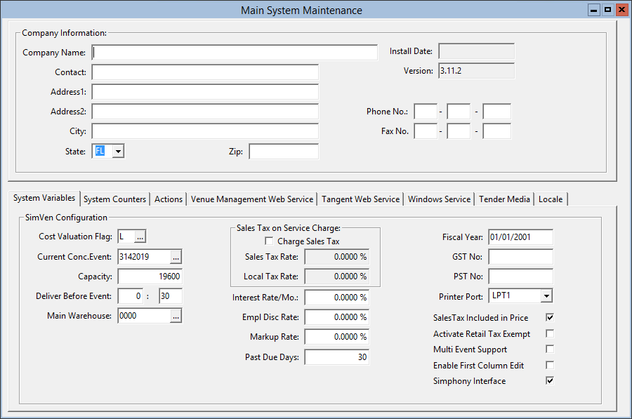This figure displays the Main System Maintenance window with the System Variables tab selected
