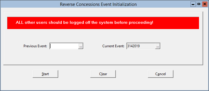 This figure displays the Reverse Concessions Event Initialization window