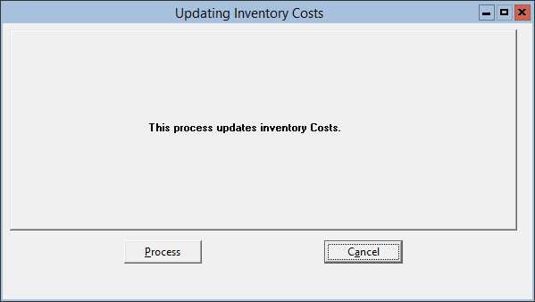 This figure displays the Updating Inventory Costs window