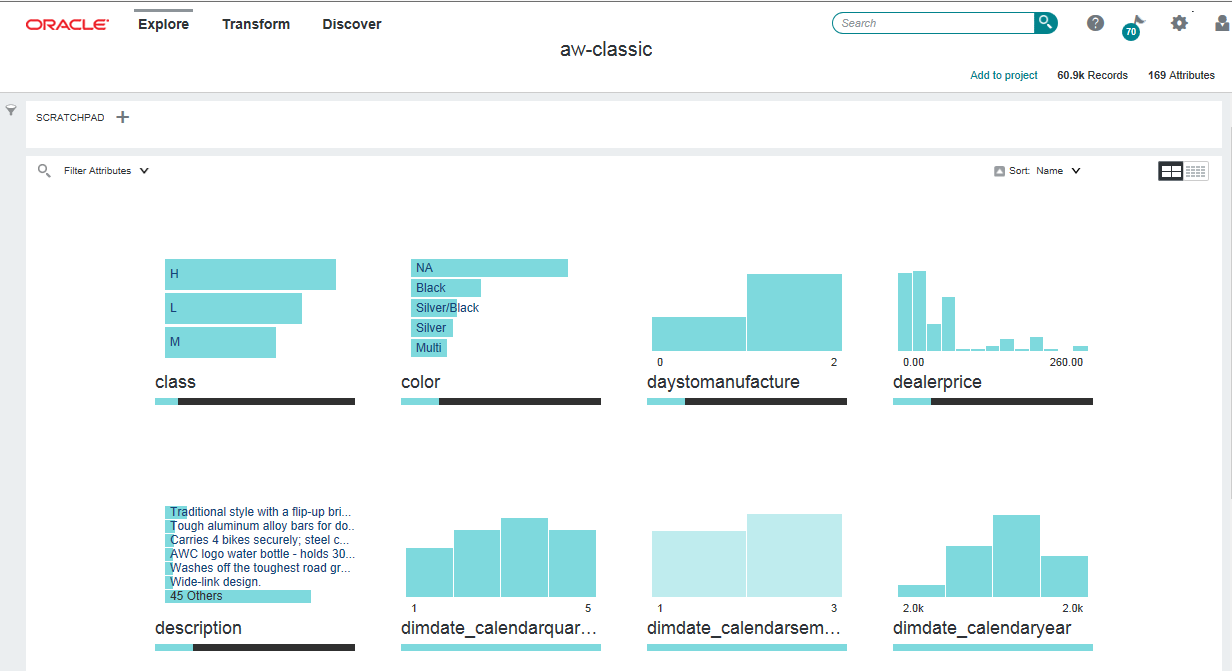 Explore area in Studio shows attributes with the highest information potential.