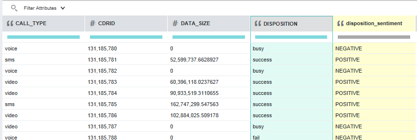 Shows an example of the resulting new sentiment attribute.