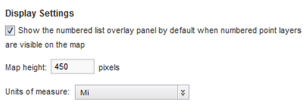 Display Settings section of the General Settings tab of the Map component