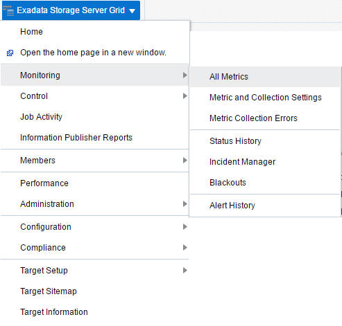 Exadata Storage Serverの「モニタリング」メニュー