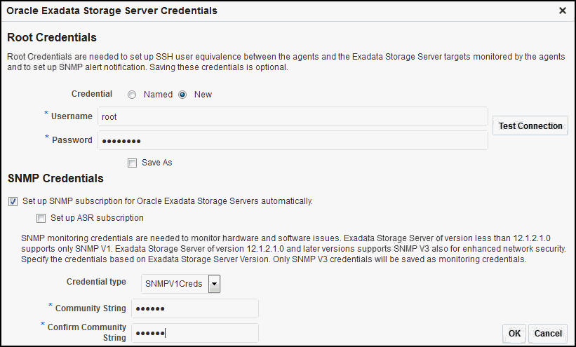 例: Oracle Exadata Storage Server資格証明の設定