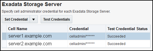 Exadata Storage Serverの資格証明の設定