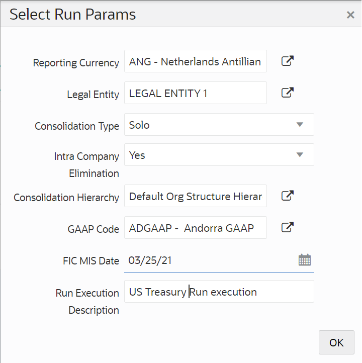 This illustration provides information on the list of fields that must be selected for process run execution.