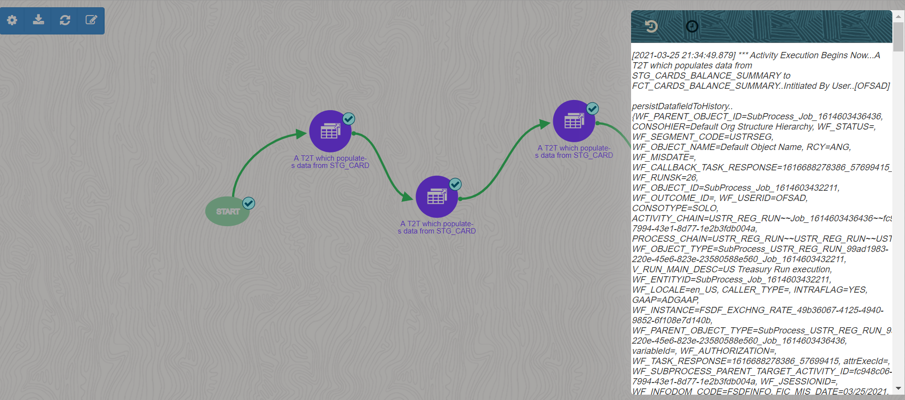 This illustration shows the run execution log information.