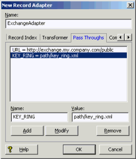 Example of a record adapter showing Exchange passthrough data.