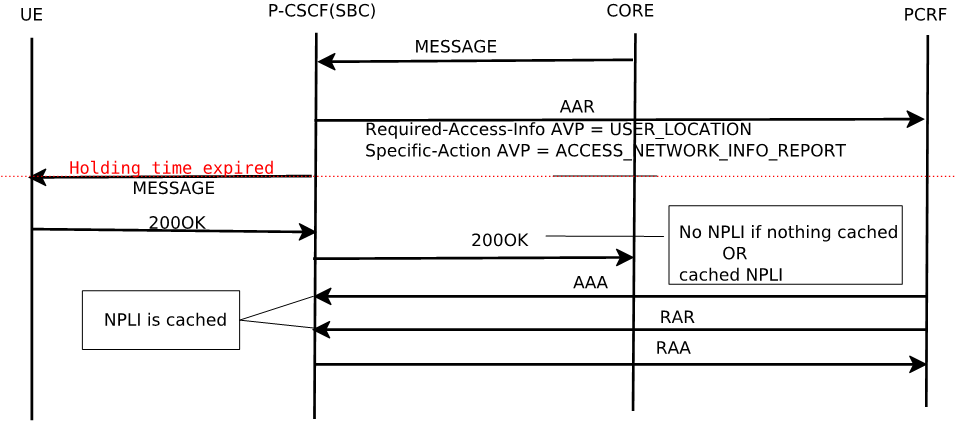 The MT Message with no NPLI, AAA and RAR after Holding call flow is described above.