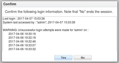This image is a screen capture of what the system calls the previous login confirmation screen, which displays after the user enters the correct login information.