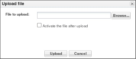 This image is a screen capture of the fraud protection file upload dialog. You enter a file name or browse to the file lcoation. The dialog displays a check box that you can select if you want to activate the file after the upload.