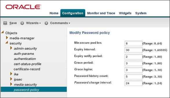 This image is a screen capture of the parameters that you can set in the password policy configuration.
