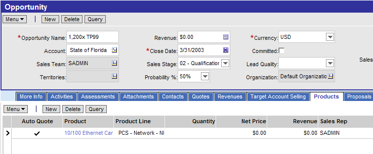 Opportunity Products View