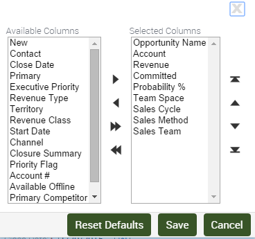 Example of the Columns Displayed Dialog Box