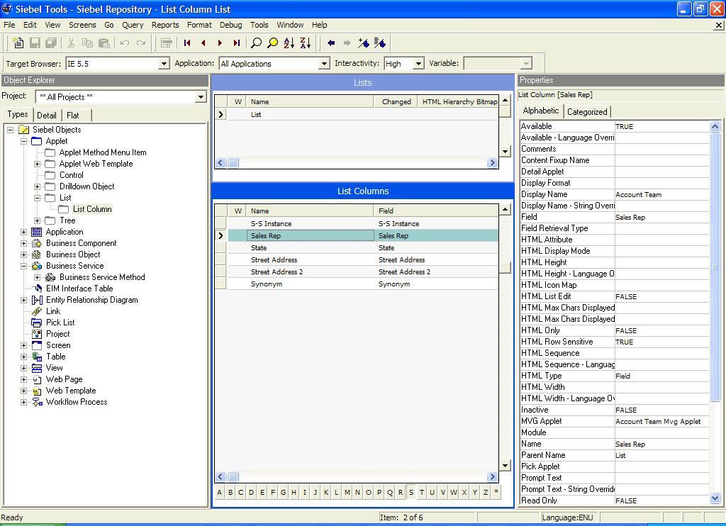 Lists and List Columns for an Applet