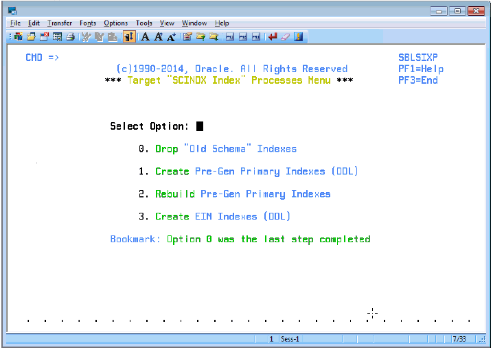 Target SCINDX Index Processes Menu