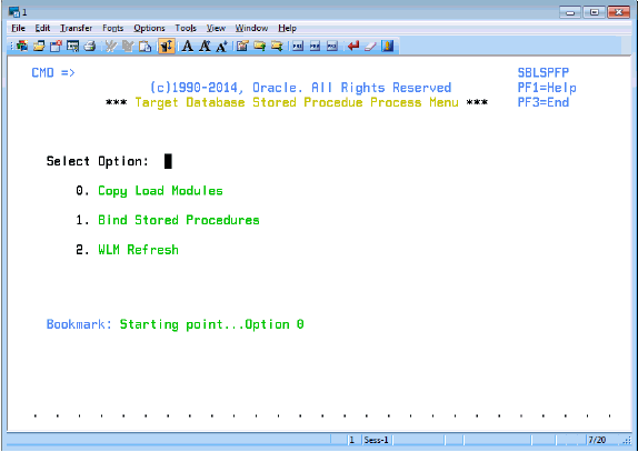 Target Database Stored Procedure Process Menu