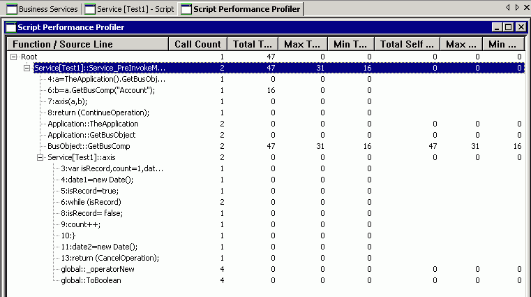 Example of the Script Performance Profiler Window