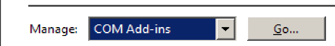 Image represents selecting COM Add-ins.