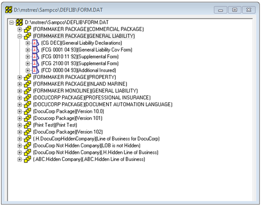 This image shows the Form.dat Groups as viewed in legacy Form Set Definition Editor.