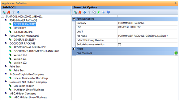 This image shows the Companies and Lines of Business - Business Definition Application file.