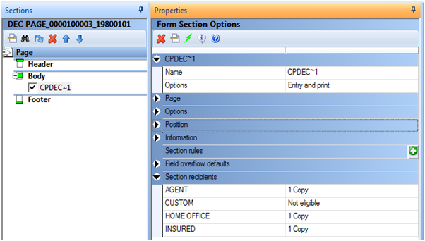 This image shows the Workspace Form and Form Section Options.