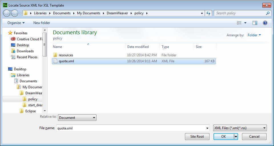 Image represents selecting XML source from local folder.