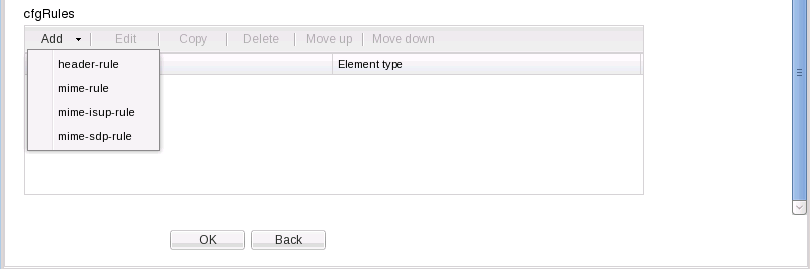 This screen capture shows the cfgRules drop-down list. This screen capture shows the cfgRules drop-down list.