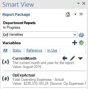 Smart Viewパネルの変数リストで選択された変数。