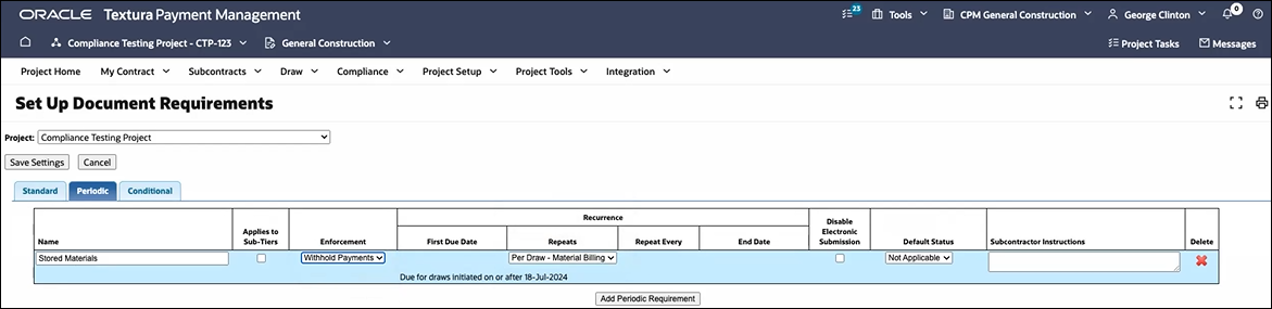 Create a Document Requirement for Stored Materials Compliance