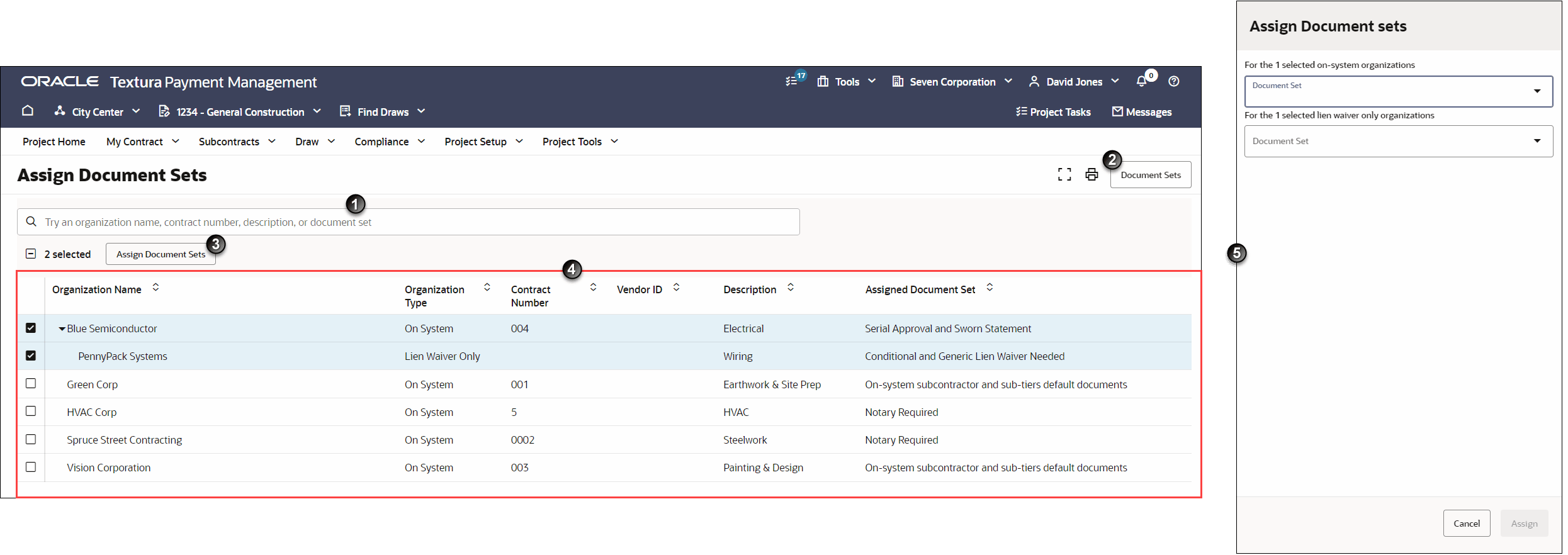 Assign Document Sets for General Contractors with Assign Document sets Pane