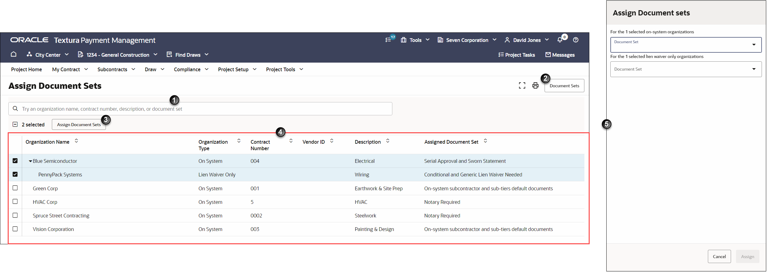 Assign Document Sets for General Contractors with Assign Document sets Pane