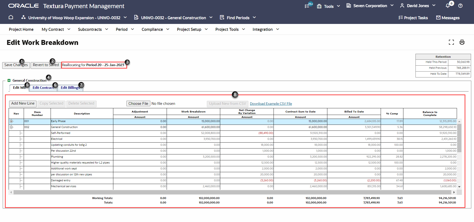 Working With the Edit Work Breakdown Page for Head Contractors