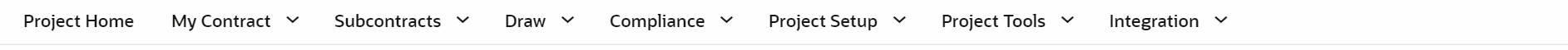 Menu de la page Project Home (Projet - Accueil) pour les entrepreneurs généraux