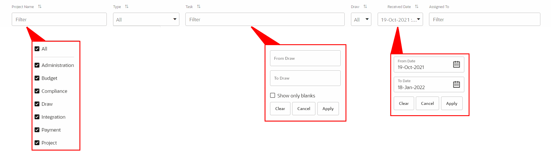 Tri de la table des tâches