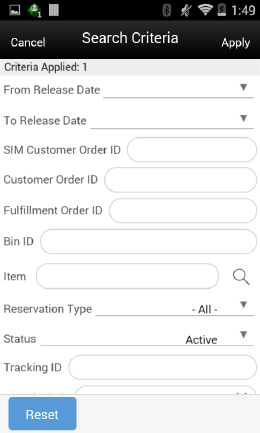 Search Criteria Screen (Customer Orders)