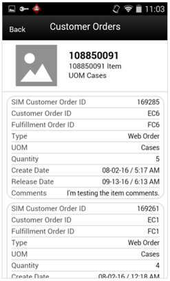 Customer Orders Screen
