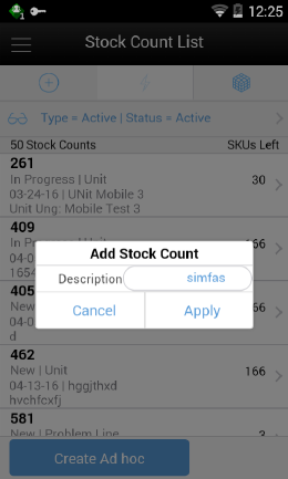 Add Stock Count Popup