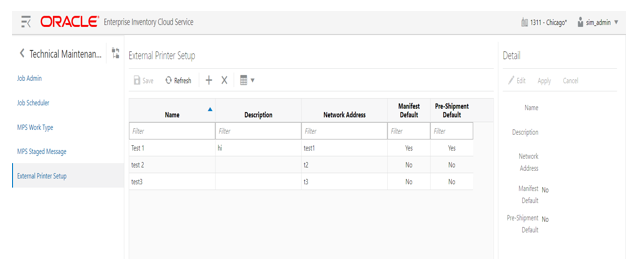 Print Setup Navigation And List Screen