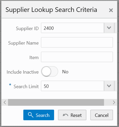 Supplier Lookup Search Criteria