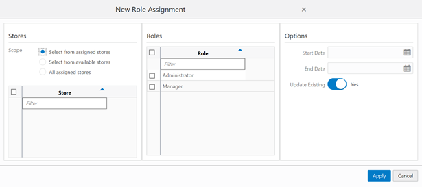 User Detail (Roles - New Role Assignment) Screen