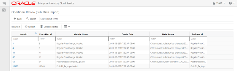 Bulk Data Import Screen