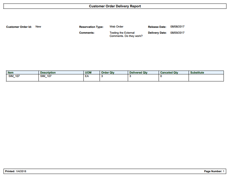 Customer Order Delivery Report