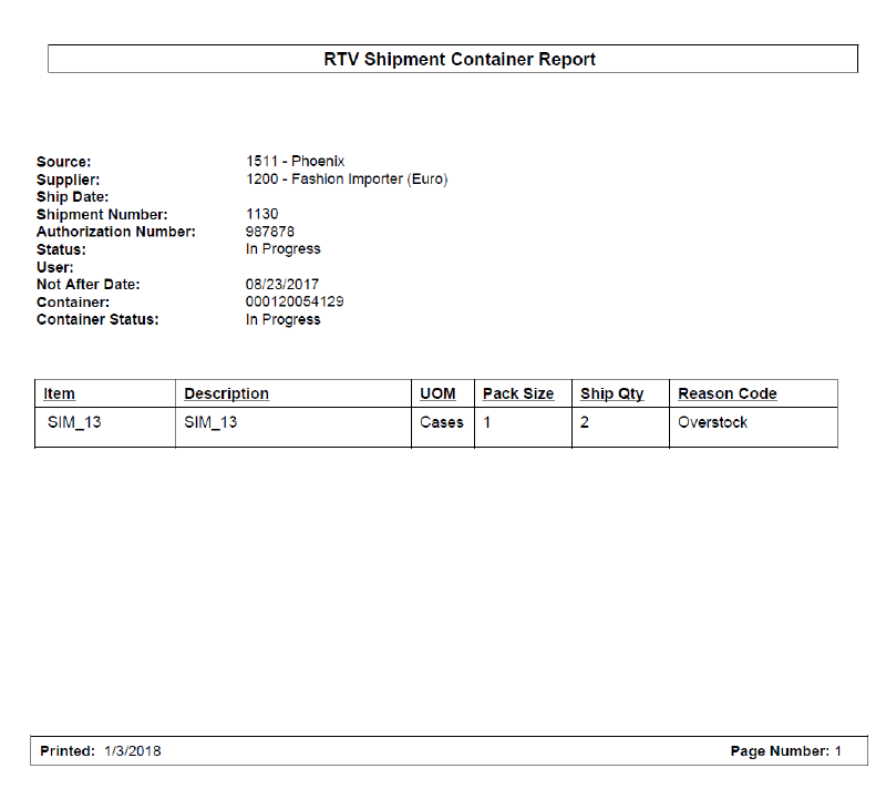 Vendor Shipment Carton Report