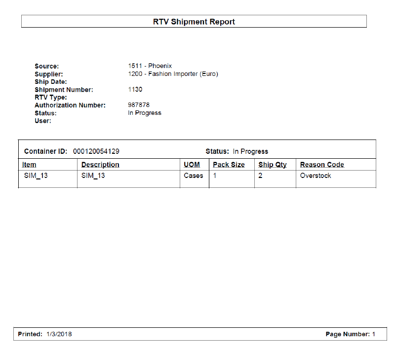 Vendor Shipment Report