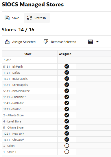 SIOCS Managed Stores Screen