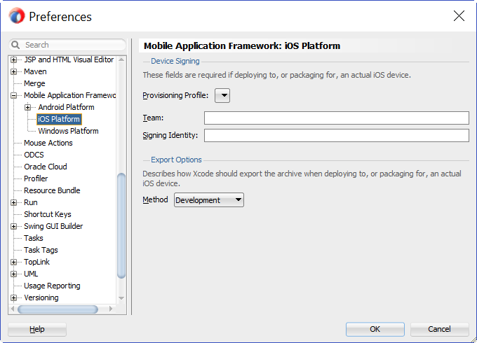 Device Signing and Export Options of the iOS Platform