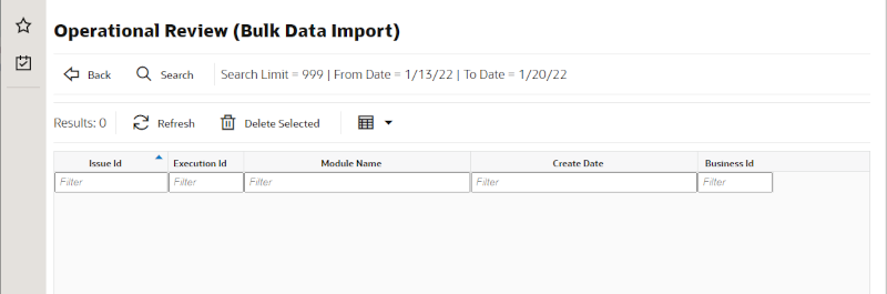 Bulk Data Import Screen