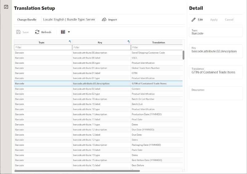 Translation Setup Screen